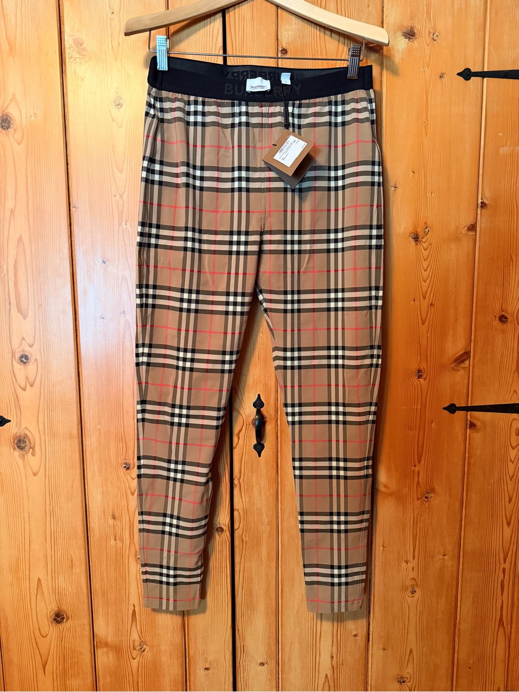 Burberry Belvoir Archive Check Leggings Nwt Size L Beige Nova Check Logo Waist